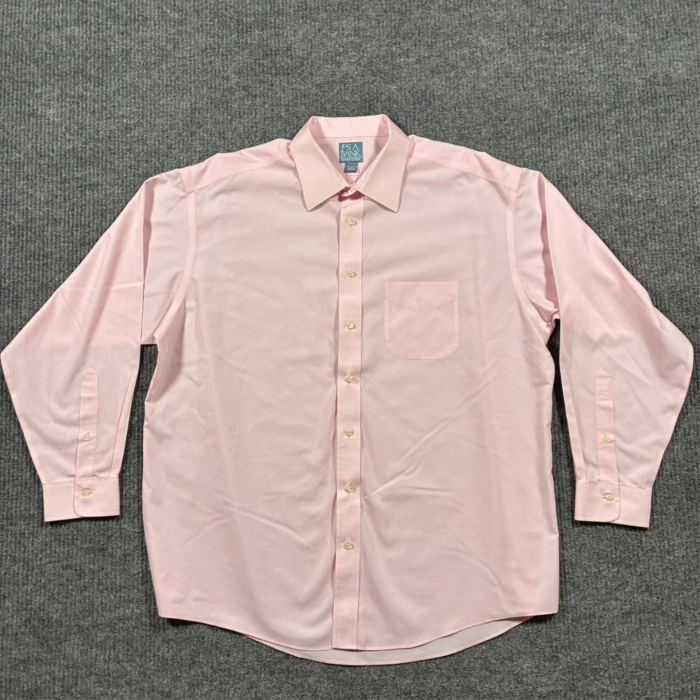 Jos A Bank Stays Cool Mens Dress Shirt 17.5 35 Pink Long Sleeve Button Up Cotton
